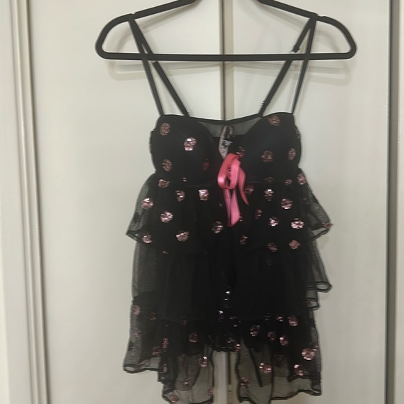 NWT Victoria Secrret sexy lingerie black with pink sparkly sequence 34C - Picture 2 of 7